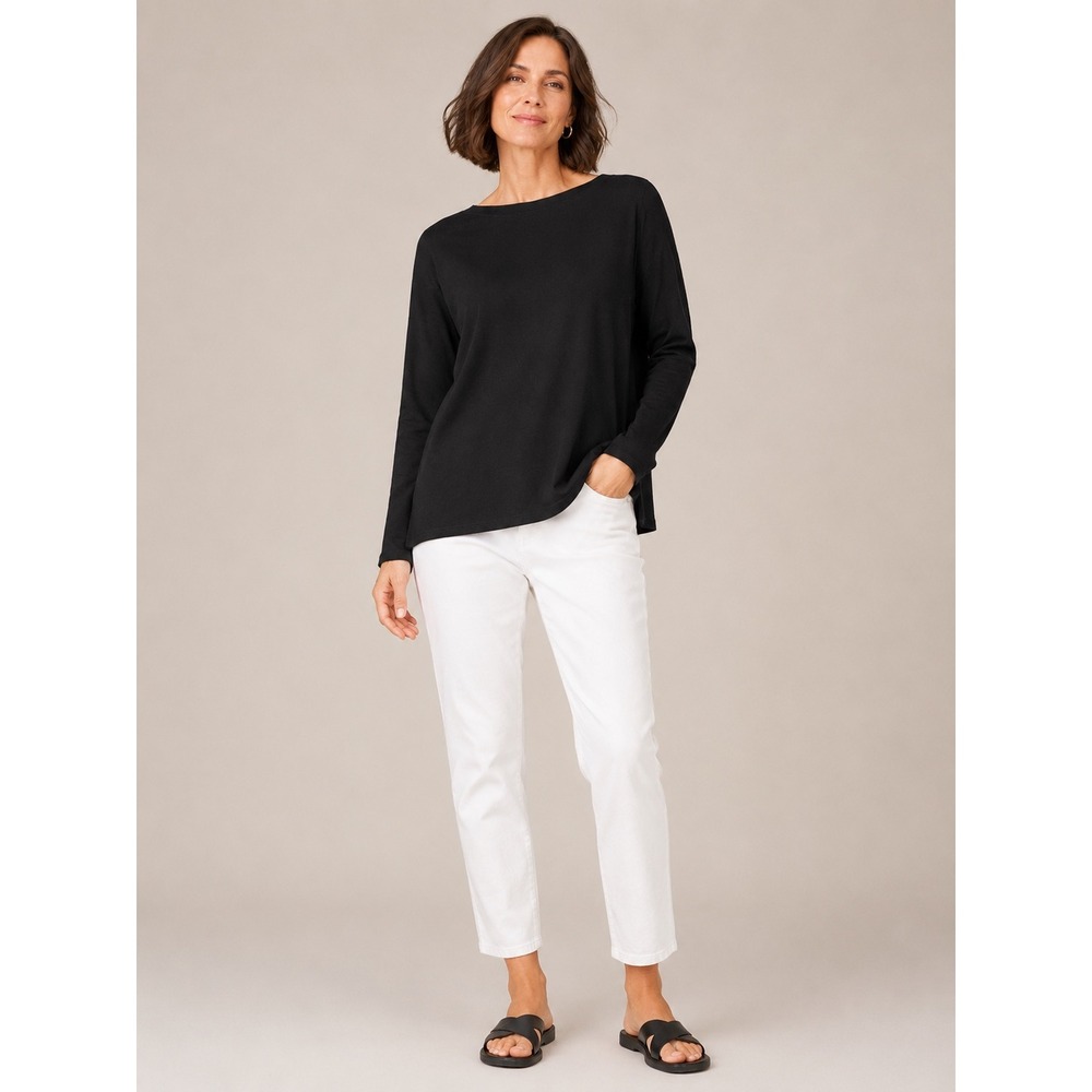 J.Jill Womens Luxe Supima Boat-Neck Tee Size XS Black Long Sleeve Casual Basic